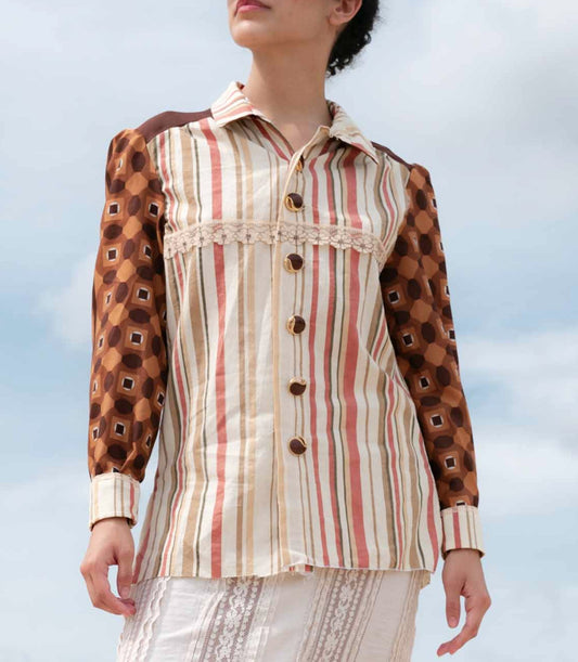 Camicia blusa in un mix di fantasie