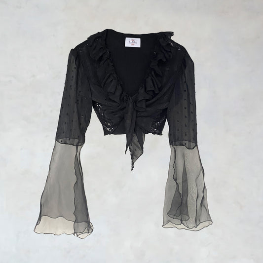 Knotted blouse with flute sleeves in black