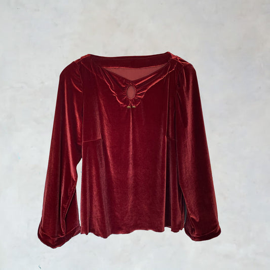 Velvet top with fur collar