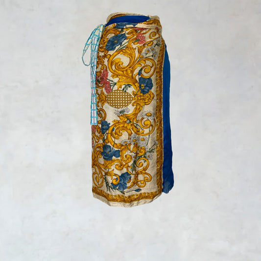 Silk wrap skirt with floral ornaments