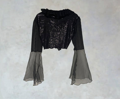 Knotenbluse mit Flötenärmeln in schwarz