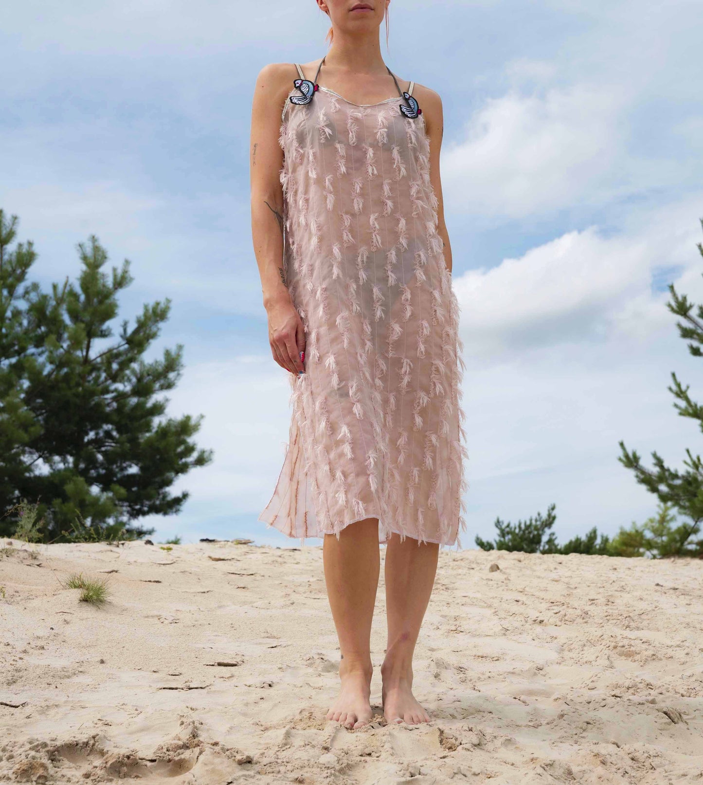 Slipkleid aus Chiffon mit Effektstreifen
