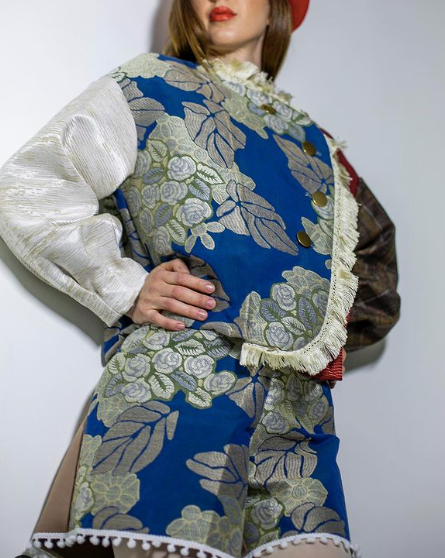 Unisex Jaquard-Patchwork Jacke mit floralem Stickmuster
